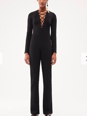 Anim suki black long sleeve lace up jumpsuit